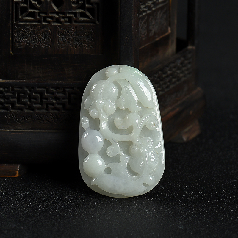 缅甸天然糯种翡翠金玉满堂吊坠-红掌柜