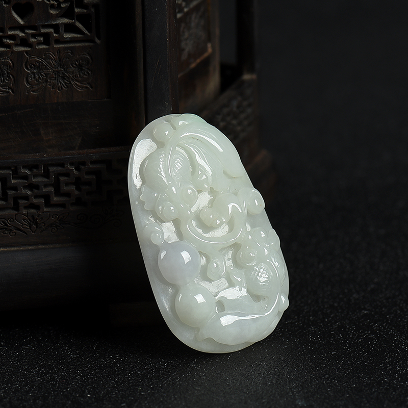 天然糯种翡翠金玉满堂吊坠-红掌柜