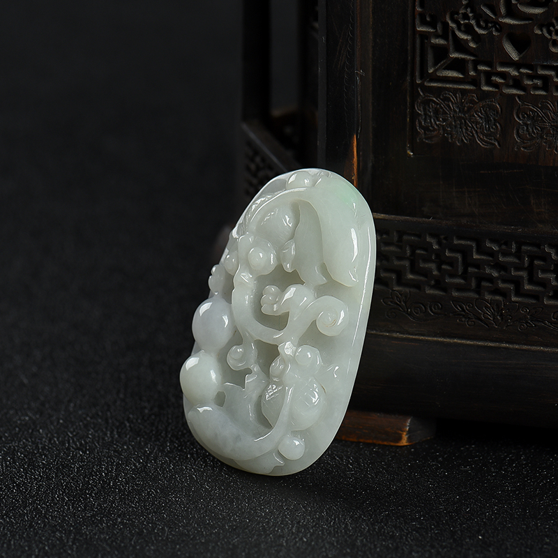 缅甸糯种翡翠金玉满堂吊坠-红掌柜