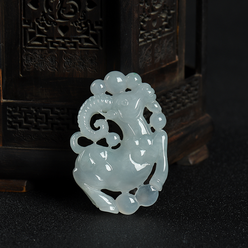 缅甸天然糯种翡翠喜气洋洋吊坠-红掌柜