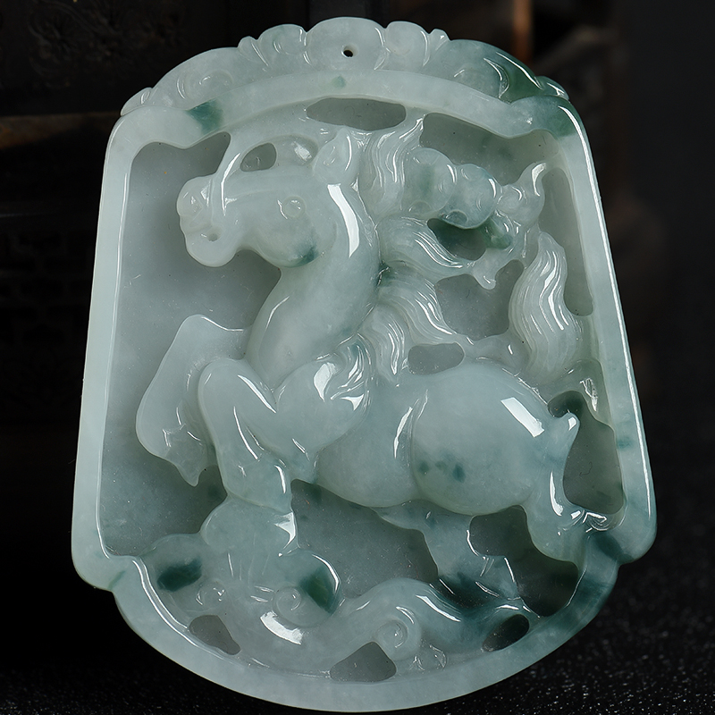 缅甸天然糯种飘花翡翠吊坠-红掌柜