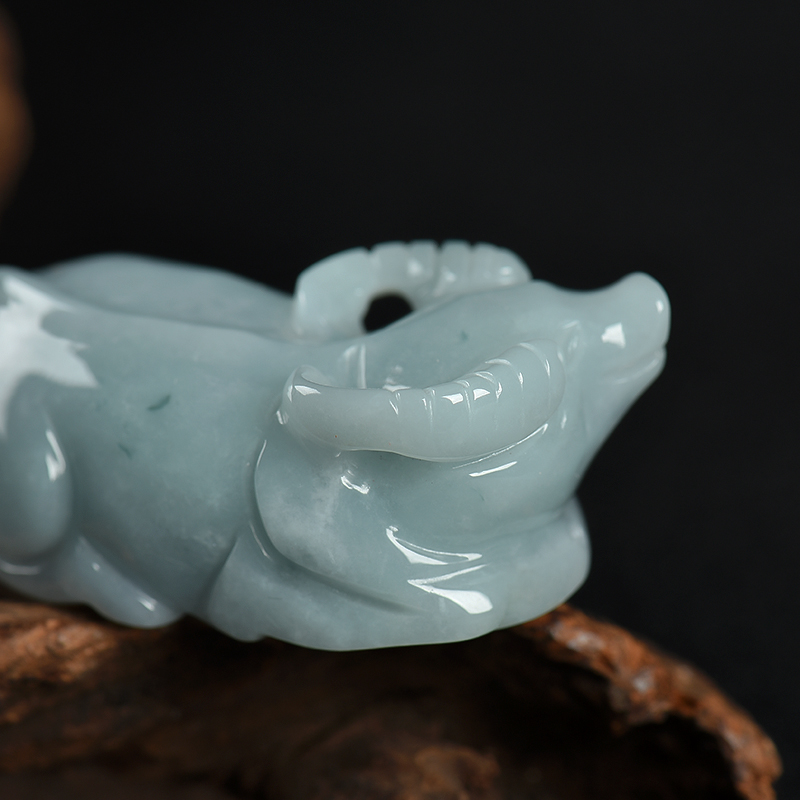 缅甸天然糯种灰绿翡翠吊坠-红掌柜