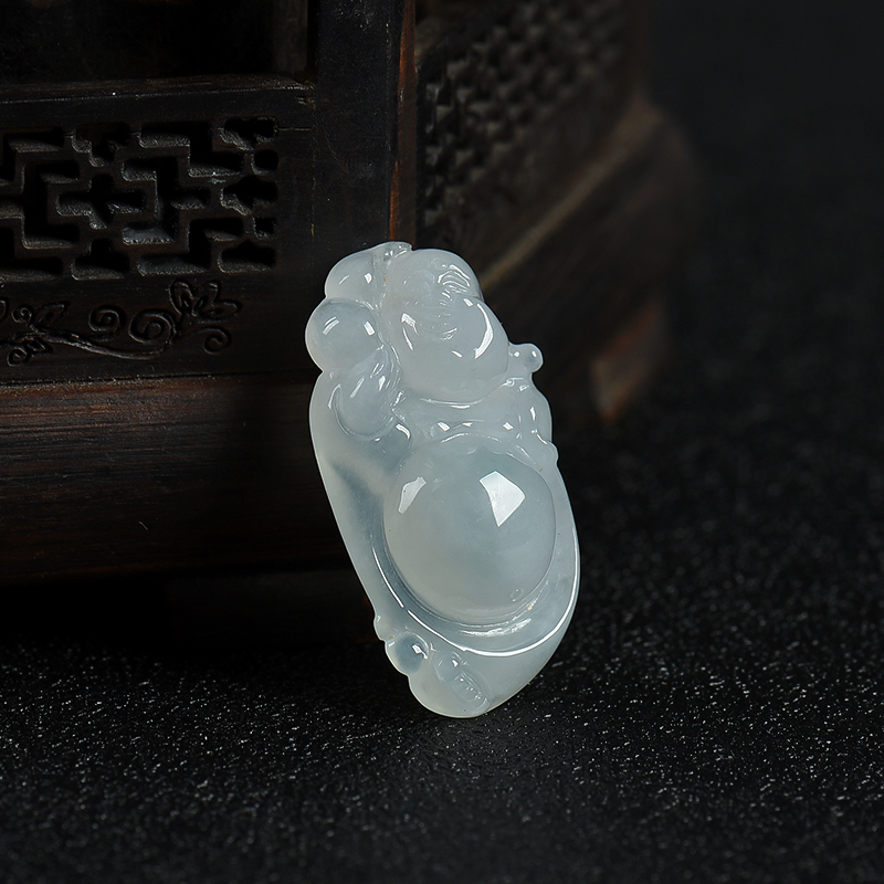 天然糯冰种飘花翡翠弥勒佛吊坠-红掌柜