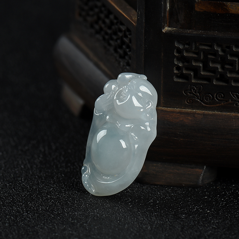 缅甸糯冰种飘花翡翠弥勒佛吊坠-红掌柜