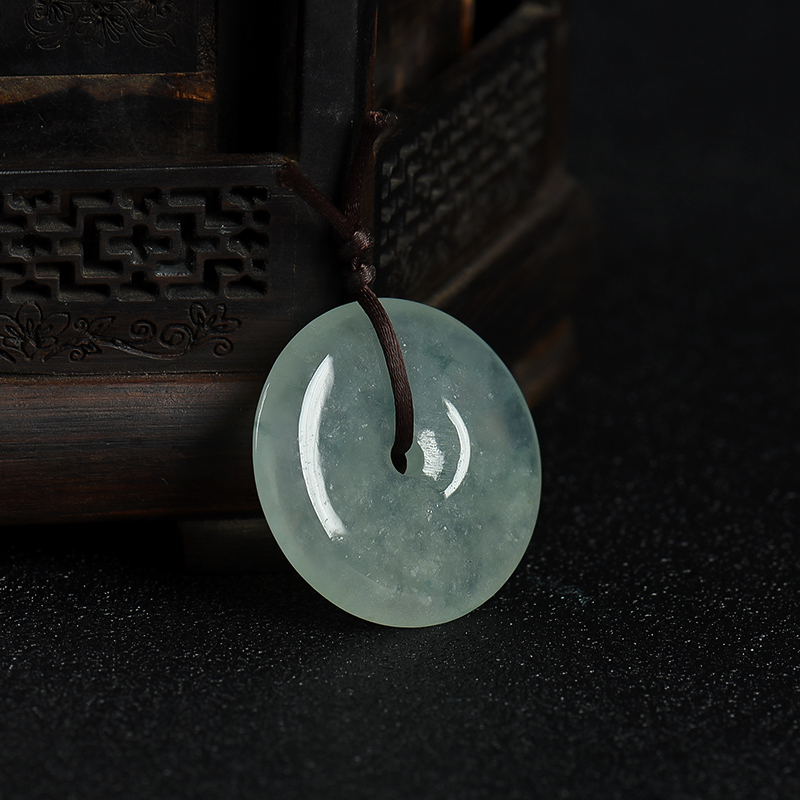 天然糯冰种飘花翡翠平安扣吊坠-红掌柜