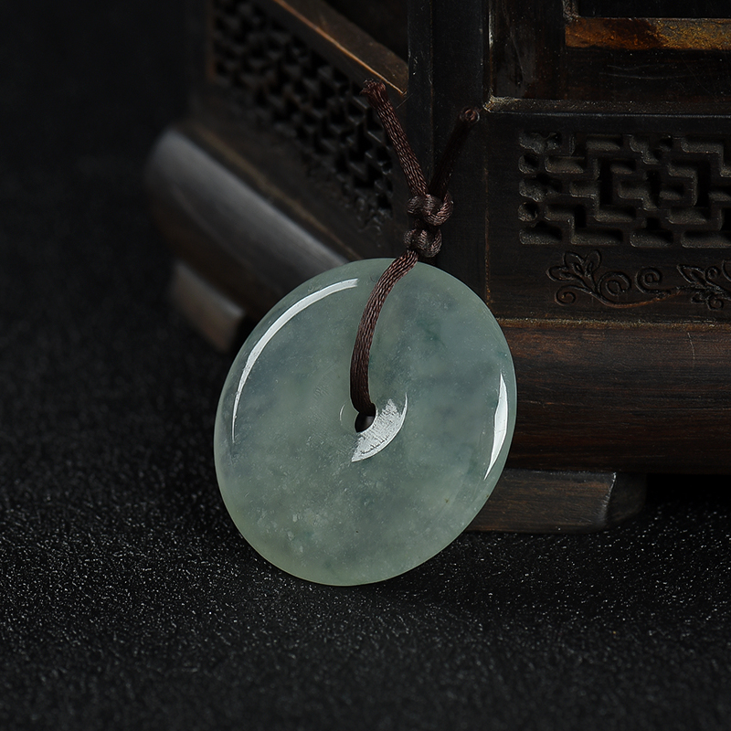 缅甸糯冰种飘花翡翠平安扣吊坠-红掌柜