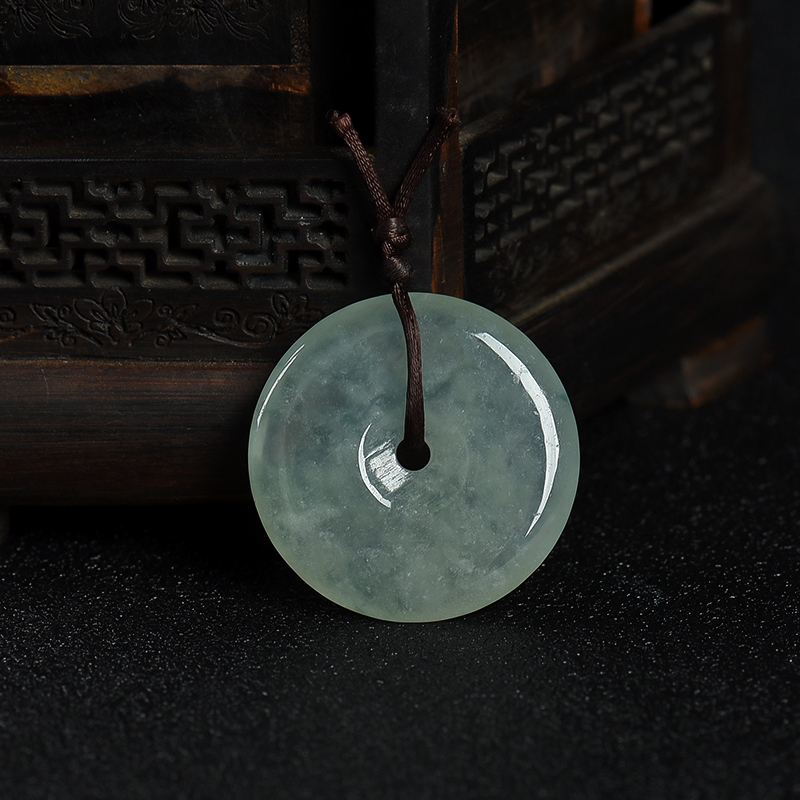 缅甸天然飘花翡翠平安扣吊坠-红掌柜