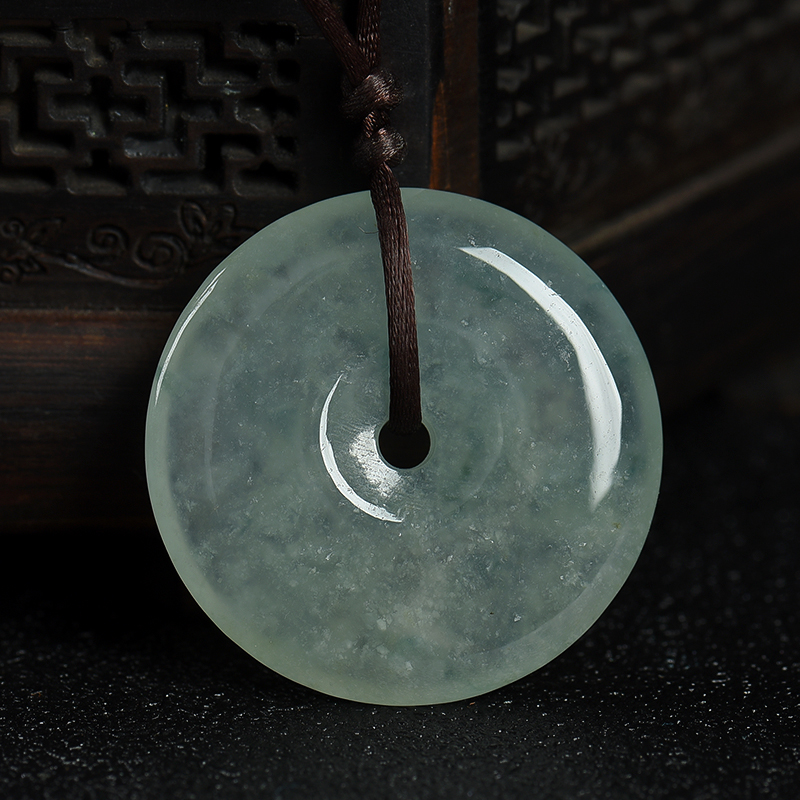 糯冰种飘花翡翠平安扣吊坠-红掌柜