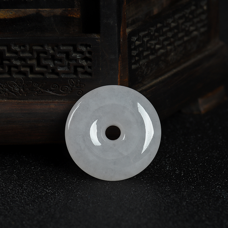 缅甸天然糯种白色翡翠平安扣吊坠-红掌柜