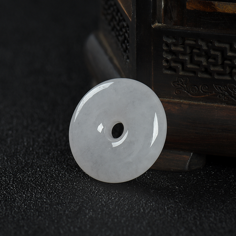 缅甸糯种白色翡翠平安扣吊坠-红掌柜