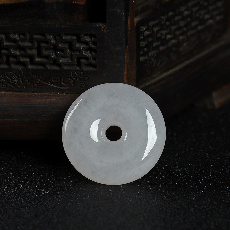 缅甸天然白色翡翠平安扣吊坠-红掌柜