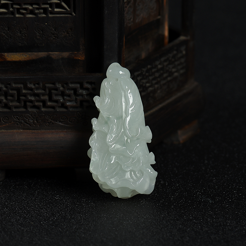 缅甸天然糯种浅绿翡翠百财吊坠-红掌柜