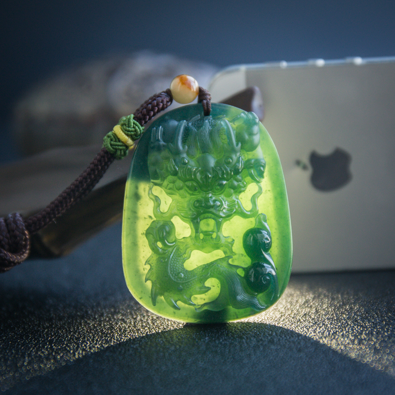 天然糯冰种蓝水翡翠辰龙吊坠-红掌柜