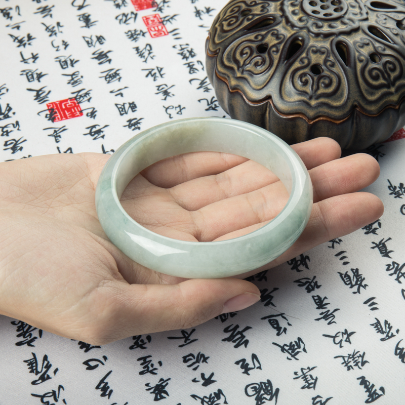 天然豆种飘花翡翠平安镯-红掌柜