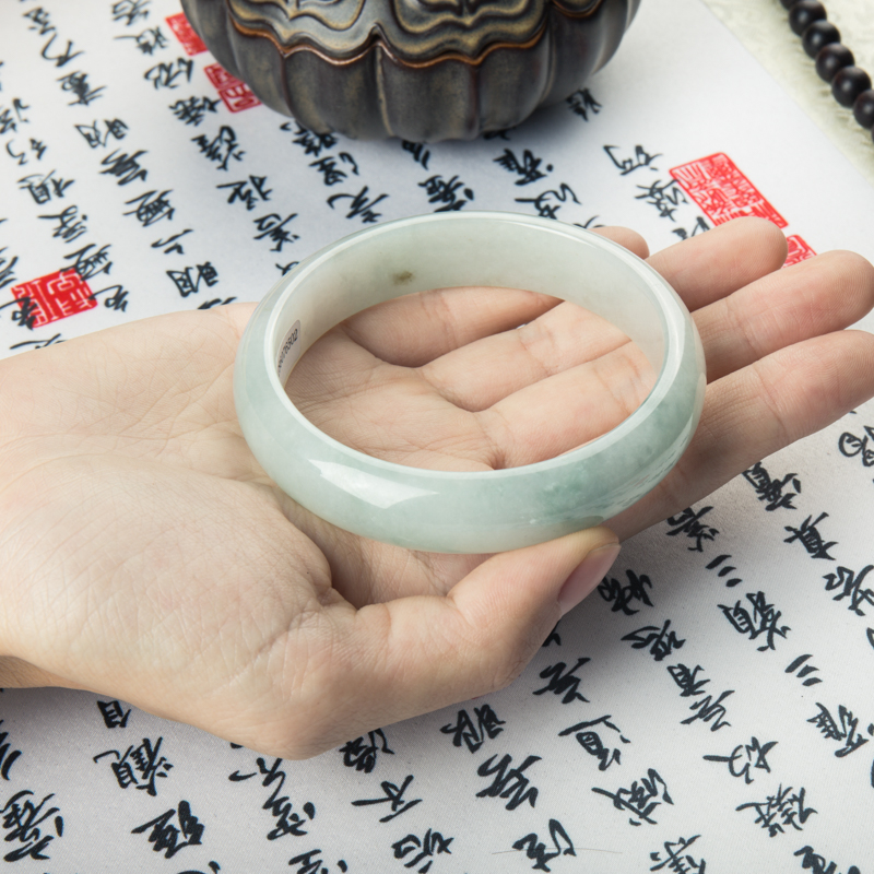 64.5mm天然豆种飘花翡翠平安镯-红掌柜