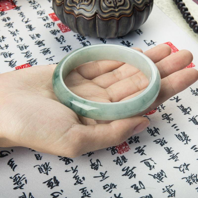 天然豆种飘花翡翠平安镯-红掌柜