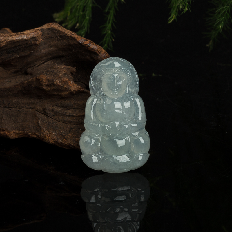 糯冰种翡翠观音吊坠-红掌柜