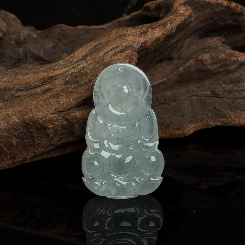 天然糯冰种翡翠观音吊坠-红掌柜