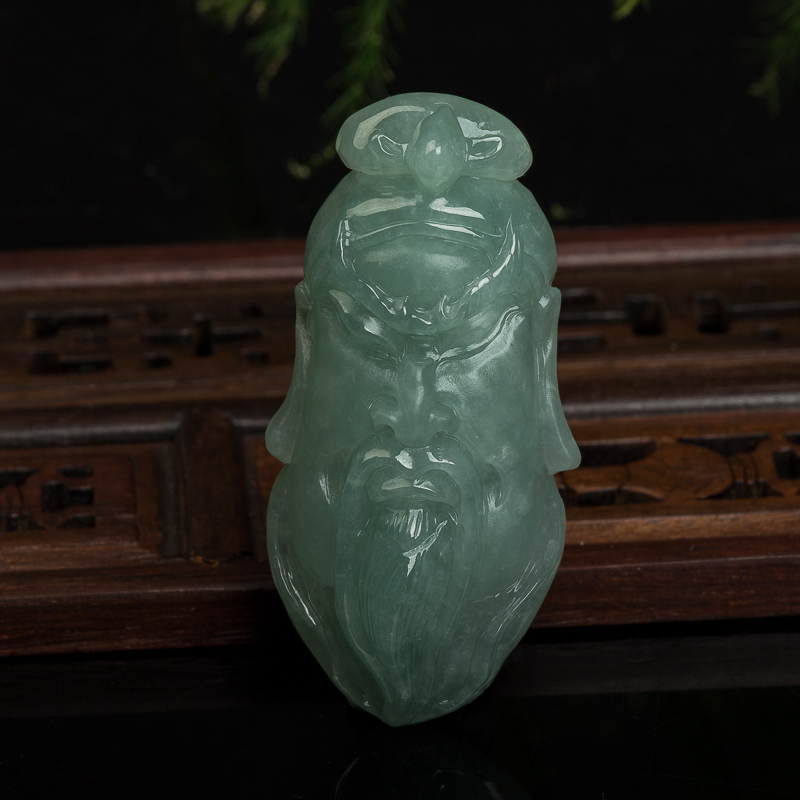 天然蓝绿翡翠关羽吊坠-红掌柜