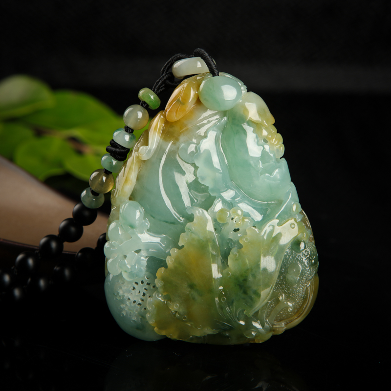 缅甸天然糯种俏色翡翠国色天香吊坠-红掌柜