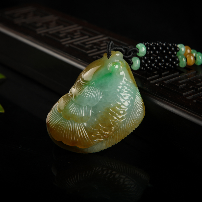 缅甸糯种俏色翡翠金玉满堂吊坠-红掌柜