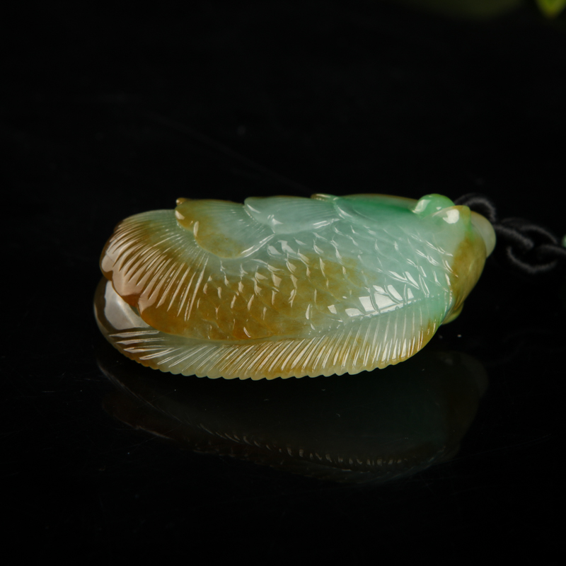 缅甸天然糯种俏色翡翠吊坠-红掌柜