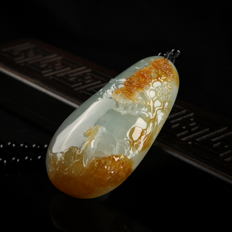 缅甸糯种俏色翡翠松柏延年吊坠-红掌柜