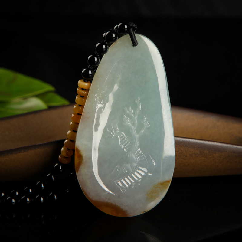 缅甸天然俏色翡翠松柏延年吊坠-红掌柜