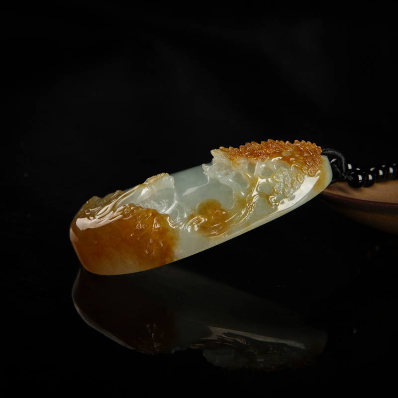 缅甸天然糯种翡翠松柏延年吊坠-红掌柜