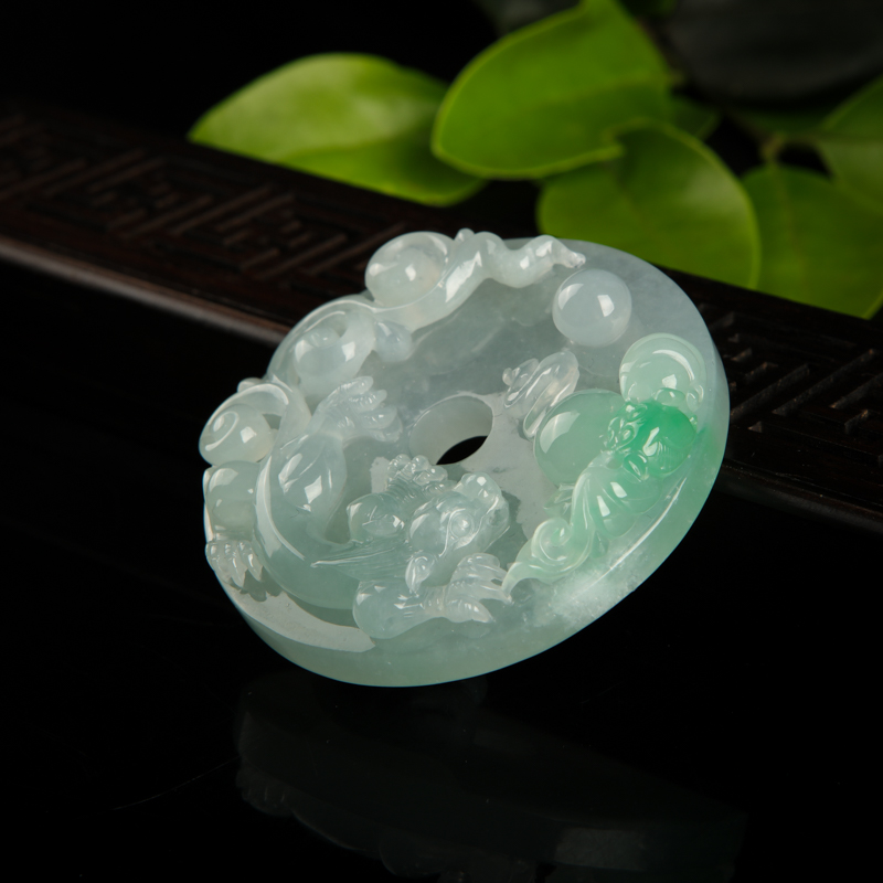 糯冰种翡翠福寿如意吊坠-红掌柜