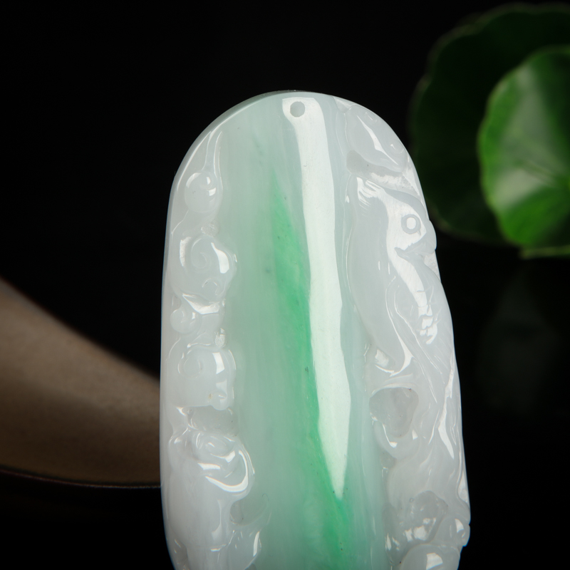 缅甸天然糯种翡翠喜登联科吊坠-红掌柜