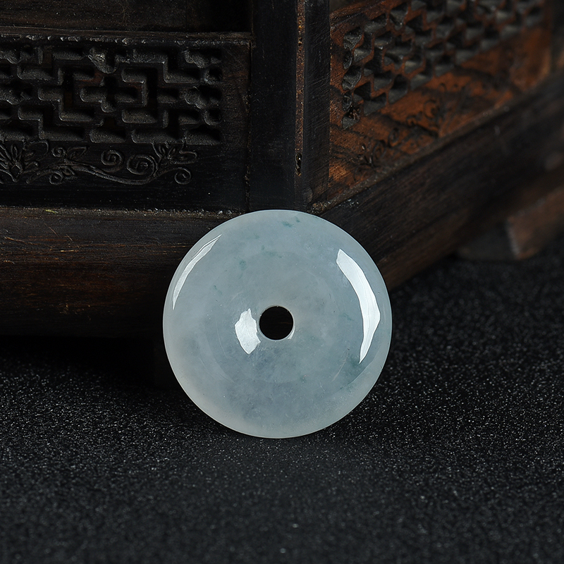 缅甸天然糯冰种飘花翡翠平安扣吊坠-红掌柜