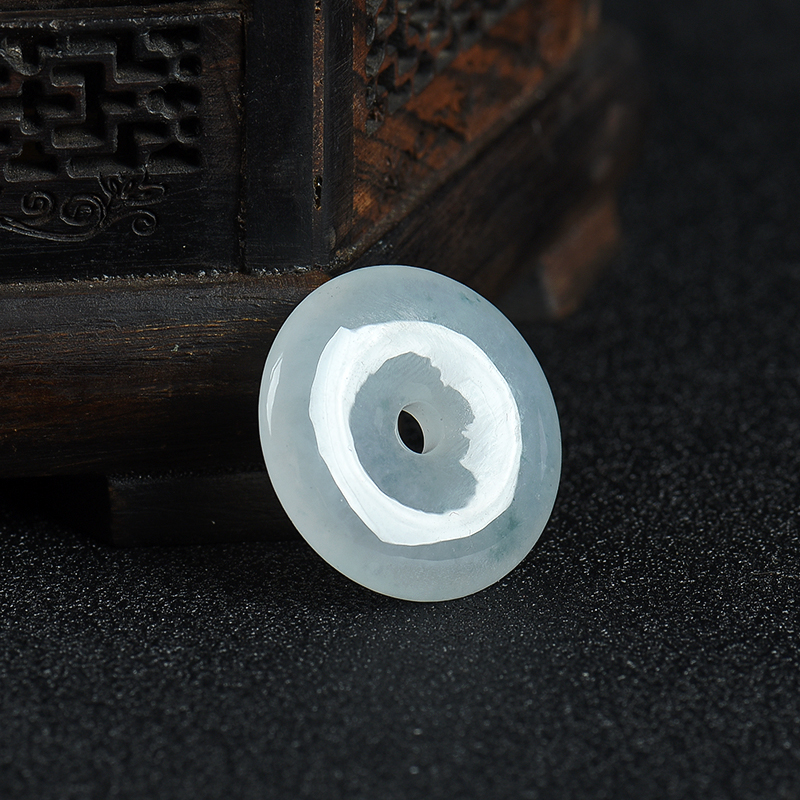 天然糯冰种飘花翡翠平安扣吊坠-红掌柜