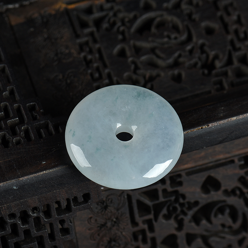 缅甸天然糯冰种翡翠平安扣吊坠-红掌柜