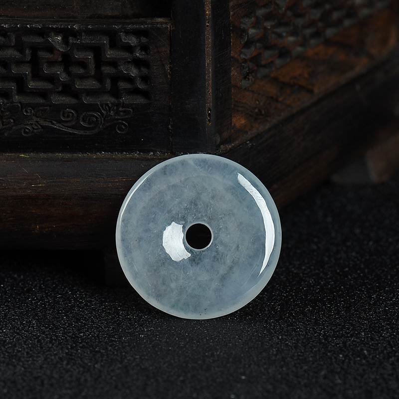 缅甸天然糯冰种飘花翡翠平安扣吊坠-红掌柜