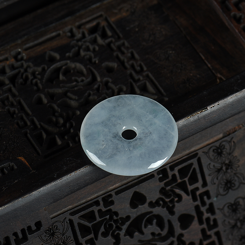 缅甸天然糯冰种翡翠平安扣吊坠-红掌柜