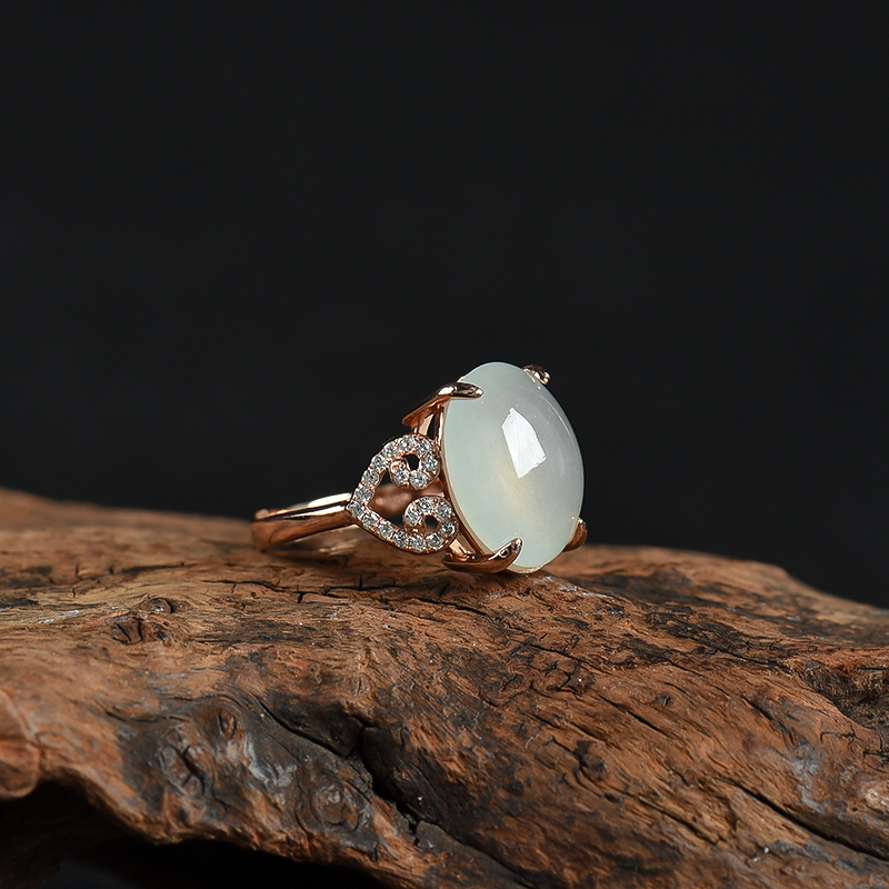 天然糯冰种白色翡翠戒指-红掌柜