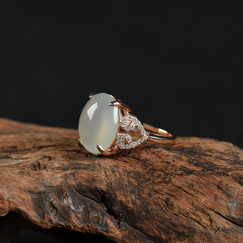 银镶糯冰种白色翡翠戒指-红掌柜