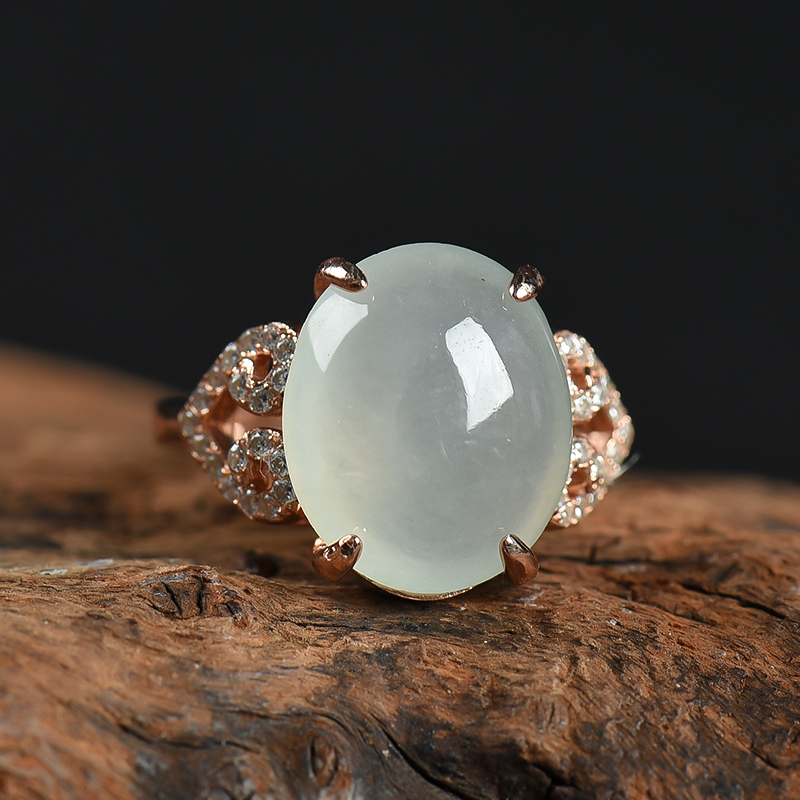 糯冰种白色翡翠戒指-红掌柜