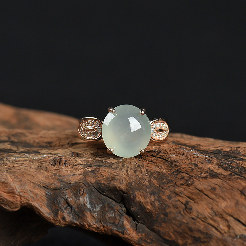 银镶天然糯冰种翡翠戒指-红掌柜