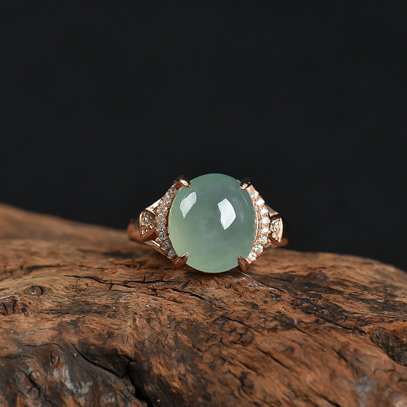 银镶缅甸天然糯种深绿翡翠戒指-红掌柜