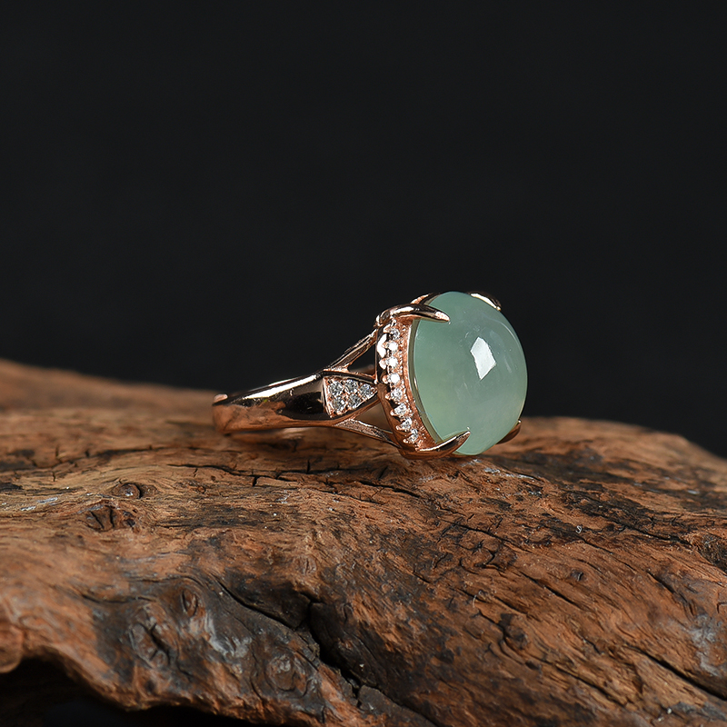 缅甸天然糯种深绿翡翠戒指-红掌柜