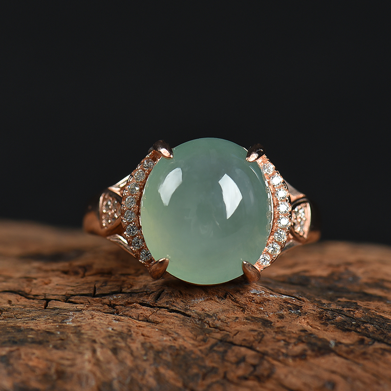 银镶缅甸天然糯种翡翠戒指-红掌柜