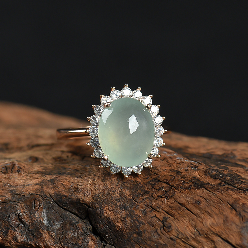 银镶缅甸天然糯种翡翠戒指-红掌柜