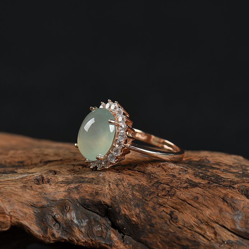 银镶天然糯种翡翠戒指-红掌柜