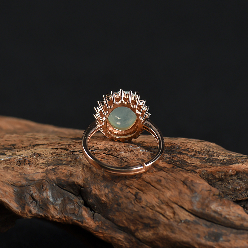 银镶缅甸糯种翡翠戒指-红掌柜