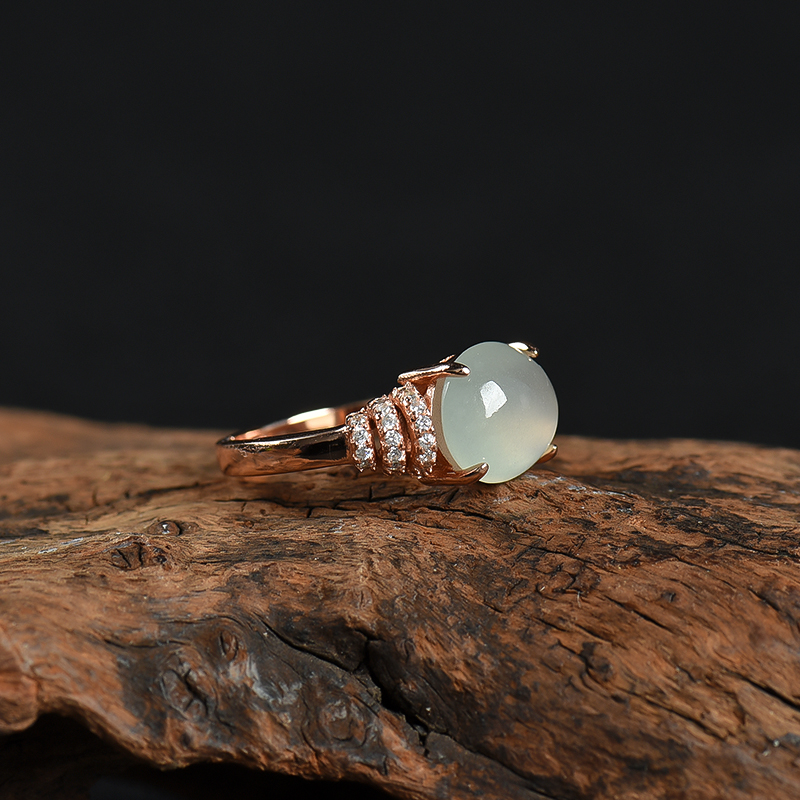 天然银镶糯种翡翠戒指-红掌柜