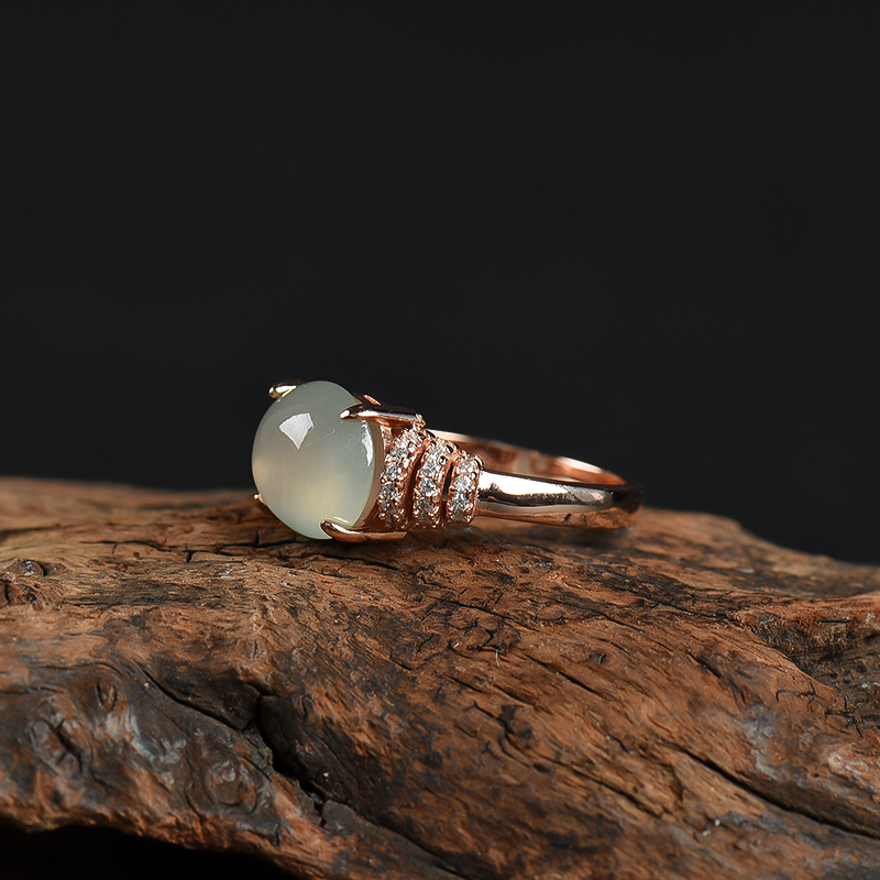 缅甸银镶糯种翡翠戒指-红掌柜