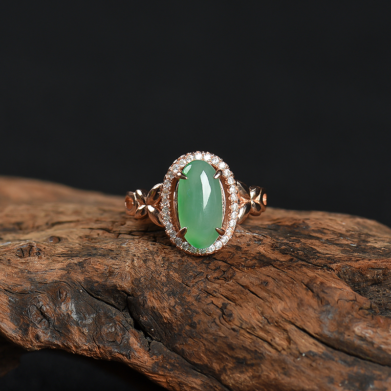 银镶糯种飘翠翡翠戒指-红掌柜