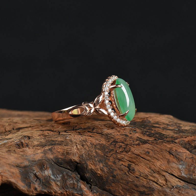 糯种飘翠翡翠戒指-红掌柜